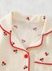 Girls Cherry Print Pajama Set, Short Sleeve Button Down Top & Shorts Sleepwear for Kids 4-7Y
