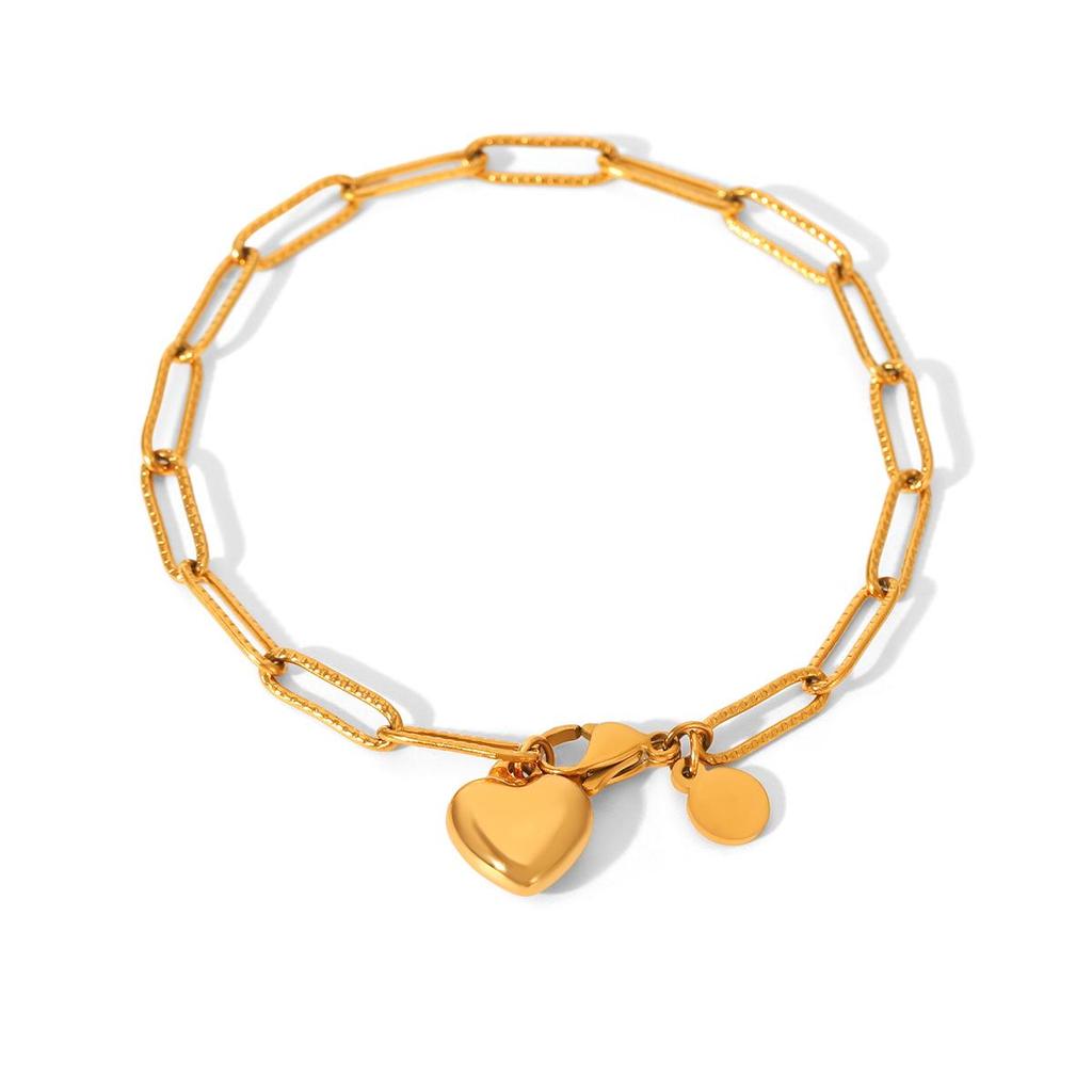 18K Gold-Plated Stainless Steel Heart Pendant Bracelet - Sweet & Lovely Style, Women's Jewelry, Non-Fading