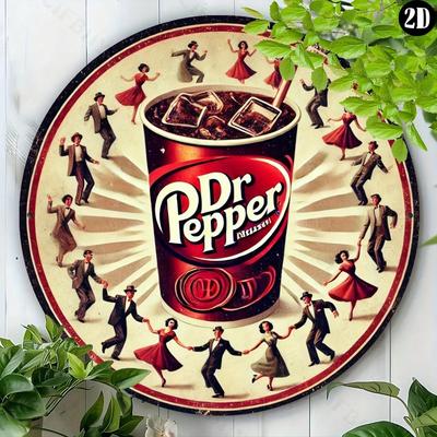 Letrero Metálico Vintage Retro Dr Pepper 8x8 Pulgadas Redondo Decoración de Arte de Pared para Hogar Bar Cafetería