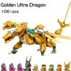 New Season Golden Ultra Dragon Building Blocks Tetraposaurus Four-headed Dragon Bricks Toys for Birthday Gifts