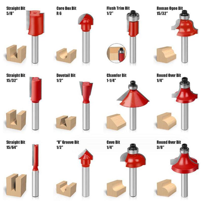1/4 Inch Shank Trimming Straight Milling Cutter Bits Set For Woodworking Tungsten Carbide Cutting Mills