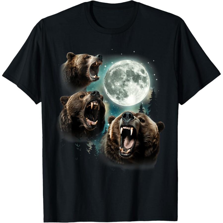 

Three Grizzly Bears Howl At Moon Starry Mountain Forest Bear T-Shirt(1) S