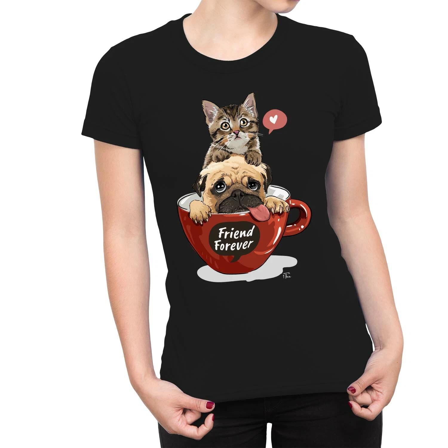 1Tee Womens Puppy and Kitten Friend Forever T-Shirt XXL