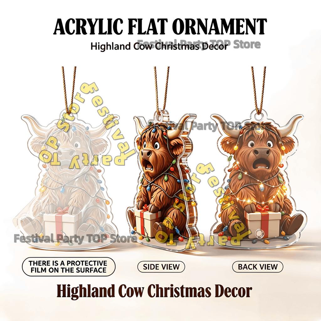 2026 New Highland Cow Figures Advent Calendar , 24PCS Decorative Hanging Ornament Countdown Calendar Christmas Gift Supplies