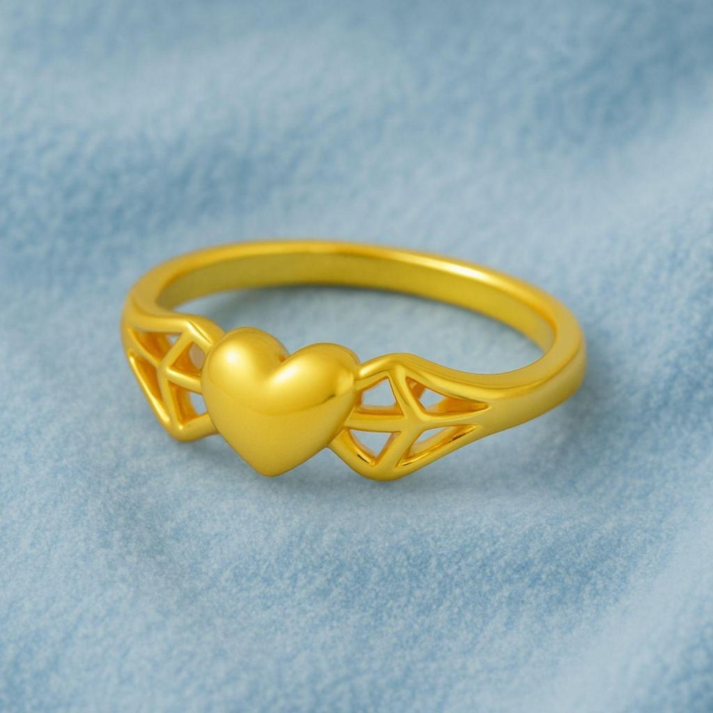 925 Sterling Silver Gold Vermeil Cross and Heart Women Ring