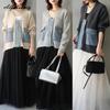 Korean Fashion Autumn Winter Women Patchwork Knitting Coat V Neck Denim Knitted Jacket Stylish Casual Loose Contrast Color Outerwear