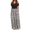Women' Cold Shoulder Pocket Floral Print Elegant Maxi Short Sleeve Casual Dress