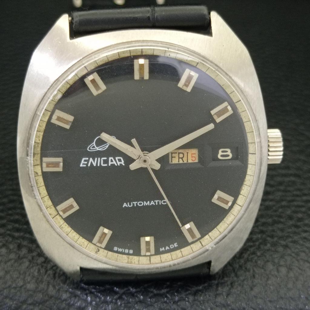 VINTAGE ENICAR AUTOMATIC 1147 SWISS MENS BLACK COLOR DIAL WATCH A700145-5