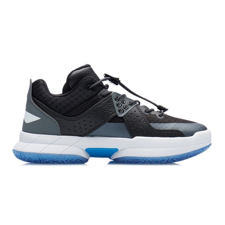 Li Ning Youth  Childrens Non-Slip Shock Absorbing Wear-Resistant Rebound Low-Top Basketball Shoes Kids sneakers Black Gray YKBR078-7