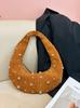 Vintage Rivet Faux Suede Halfmoon Women Shoulder Bags Designer Punk Lady Handbags Luxury Pu Leather Underarm Bag Small Purse2025