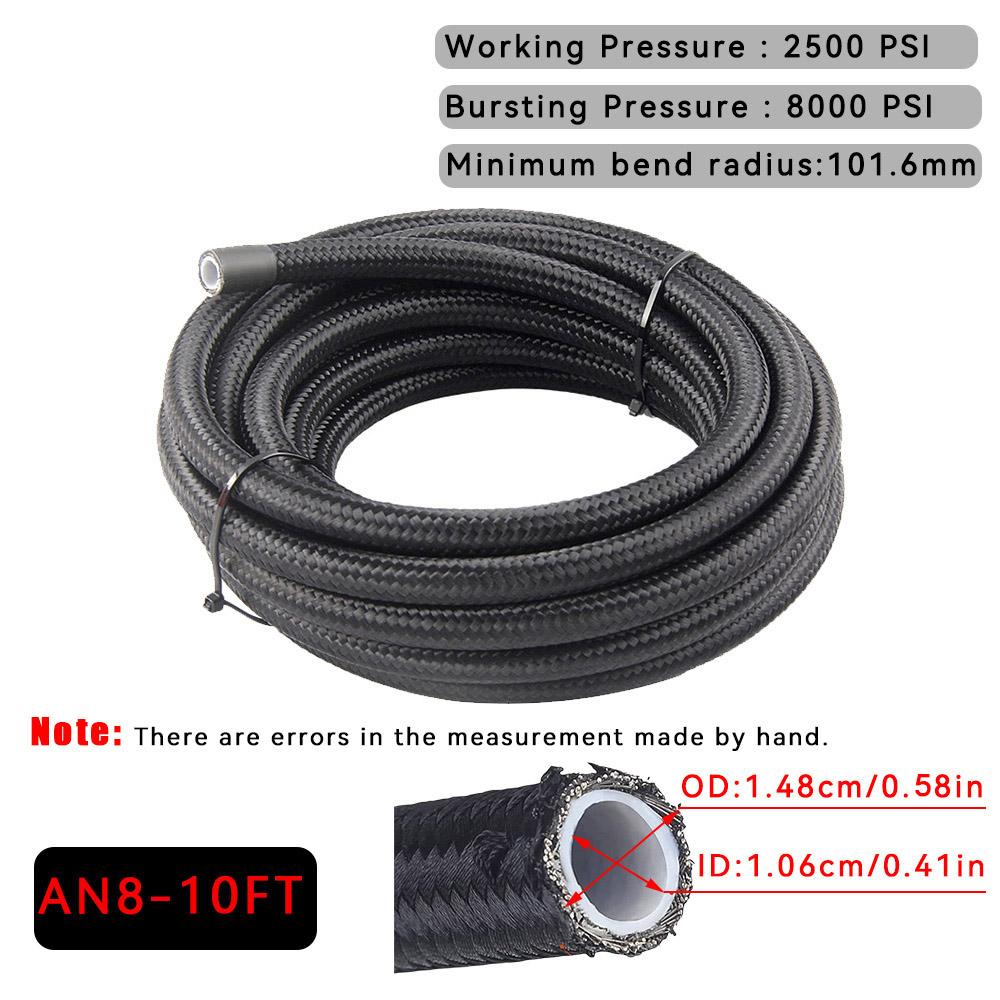 Car Fuel Hose Oil Gas Cooler Hose 10FT PTFE E85 Fuel Line AN4 AN6 NA8 AN10 Line Pipe Tube