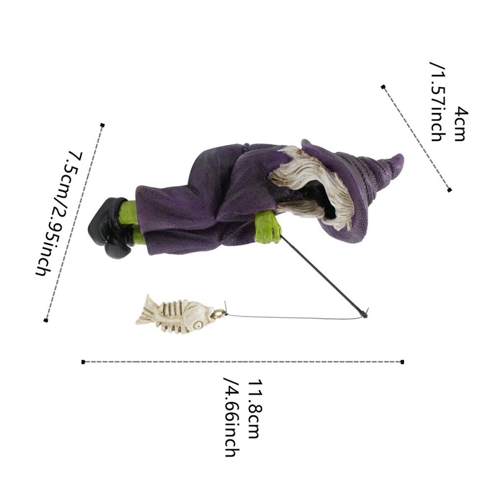 Halloween Fishing Witch Statue, 4.6" Tall Fishing Witch Ornament, Resin Sitting Witch Figurine Outdoor Decor For Garden Yard Lawn Pond