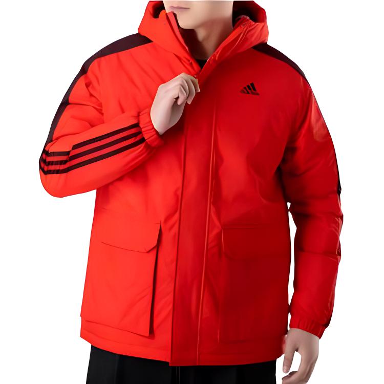 adidas New Year Color Block Spliced Warm Hooded Cotton Jacket Men Jackets Red GN7382