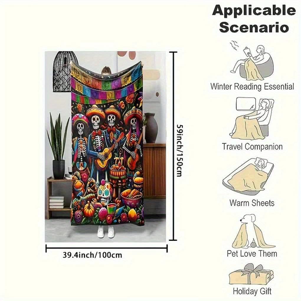 Dia de Muertos Flanelldecke - Weich & Warm für Sofa/Bett/Büro, Perfektes Halloween- & Weihnachtsgeschenk, Ganzjahres-Gemütlichkeit