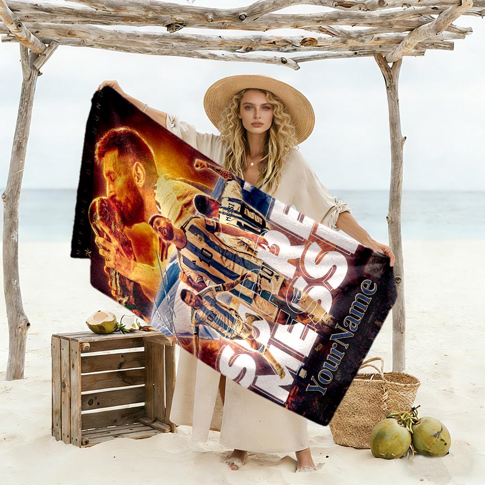 Messi Customize Text Beach Towel Super Soft & Absorbent Perfect for Traveling Yoga Camping and Swimming