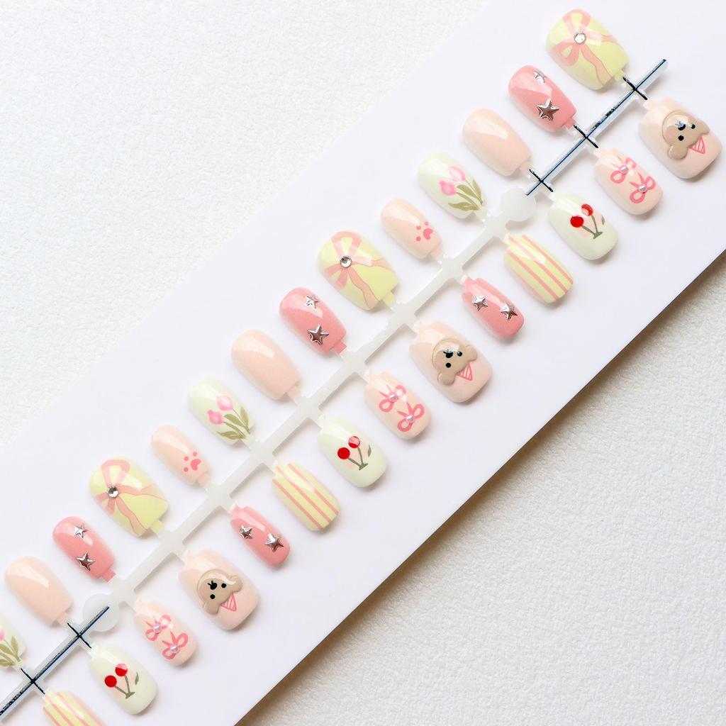 Silver-Plated Cartoon Bear Pet Nail Tips with Handmade Diamonds