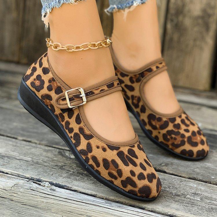 Single Strap Buckle Flat Low Heel Round Toe Women Office Shoes