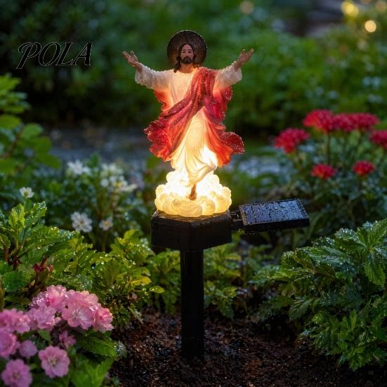 Peaceful Backyard Religious Decor Jesus Statue Solar Light, Garden Outdoor Waterproof Lighted Gifts for Figurine, Pathway Light Yard Lawn Patio