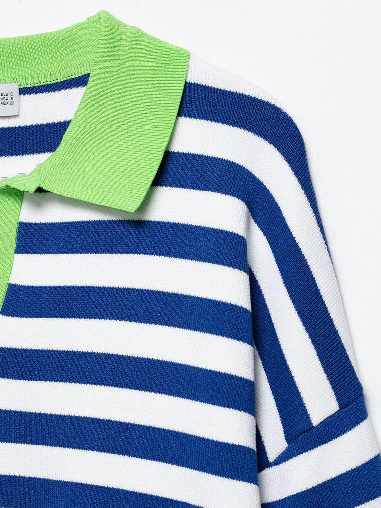 Europäischer Stil Damen Locker Gestreifte Revers Strickware 2026