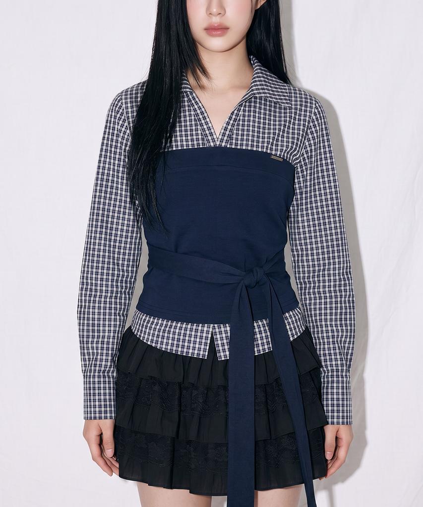 THE GREEN LAB Wrap-Up Check Shirt [Navy]