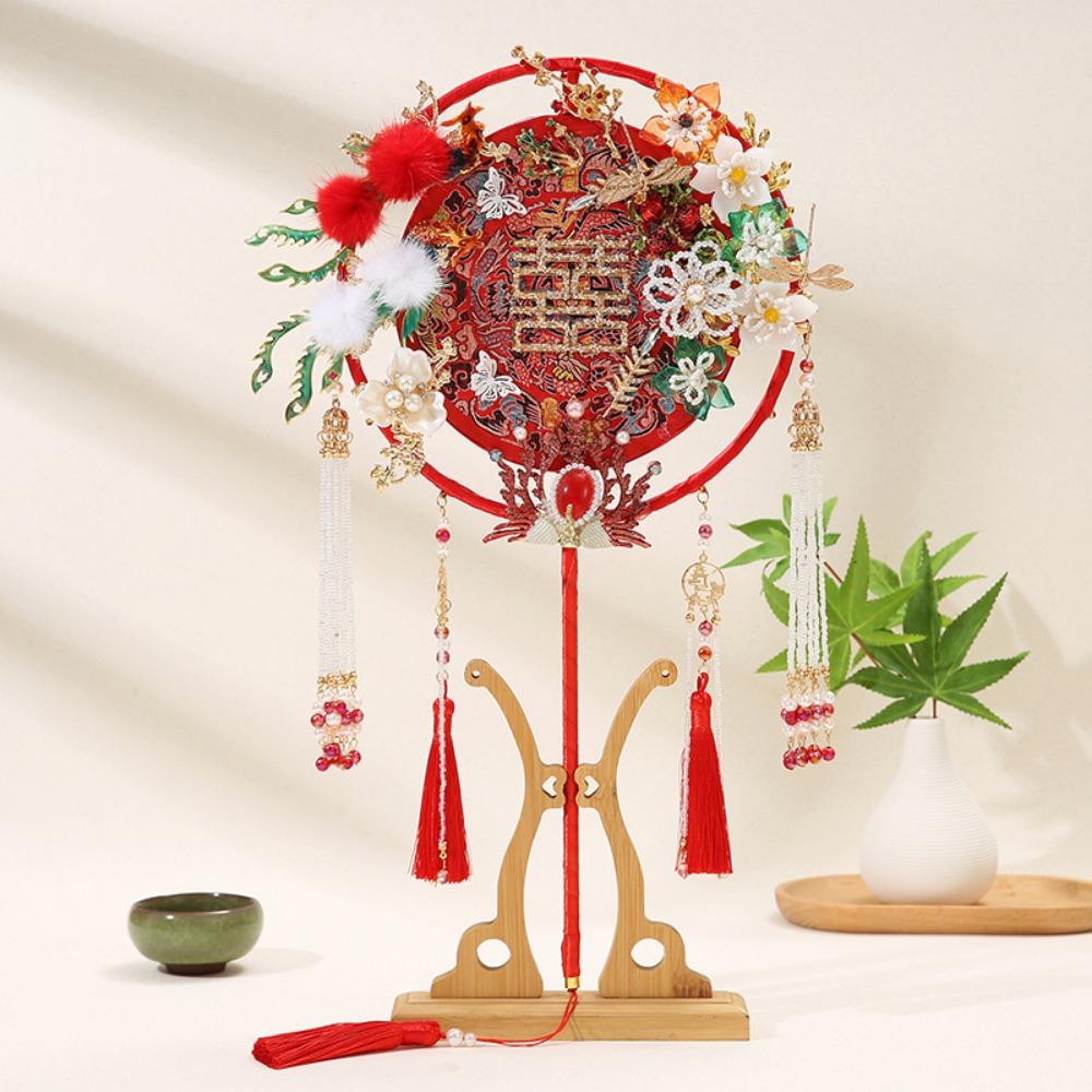 Long Handle Wedding Show Fan Antique Style Decorative Fan Bride Hand Held Fan  for Covering Face