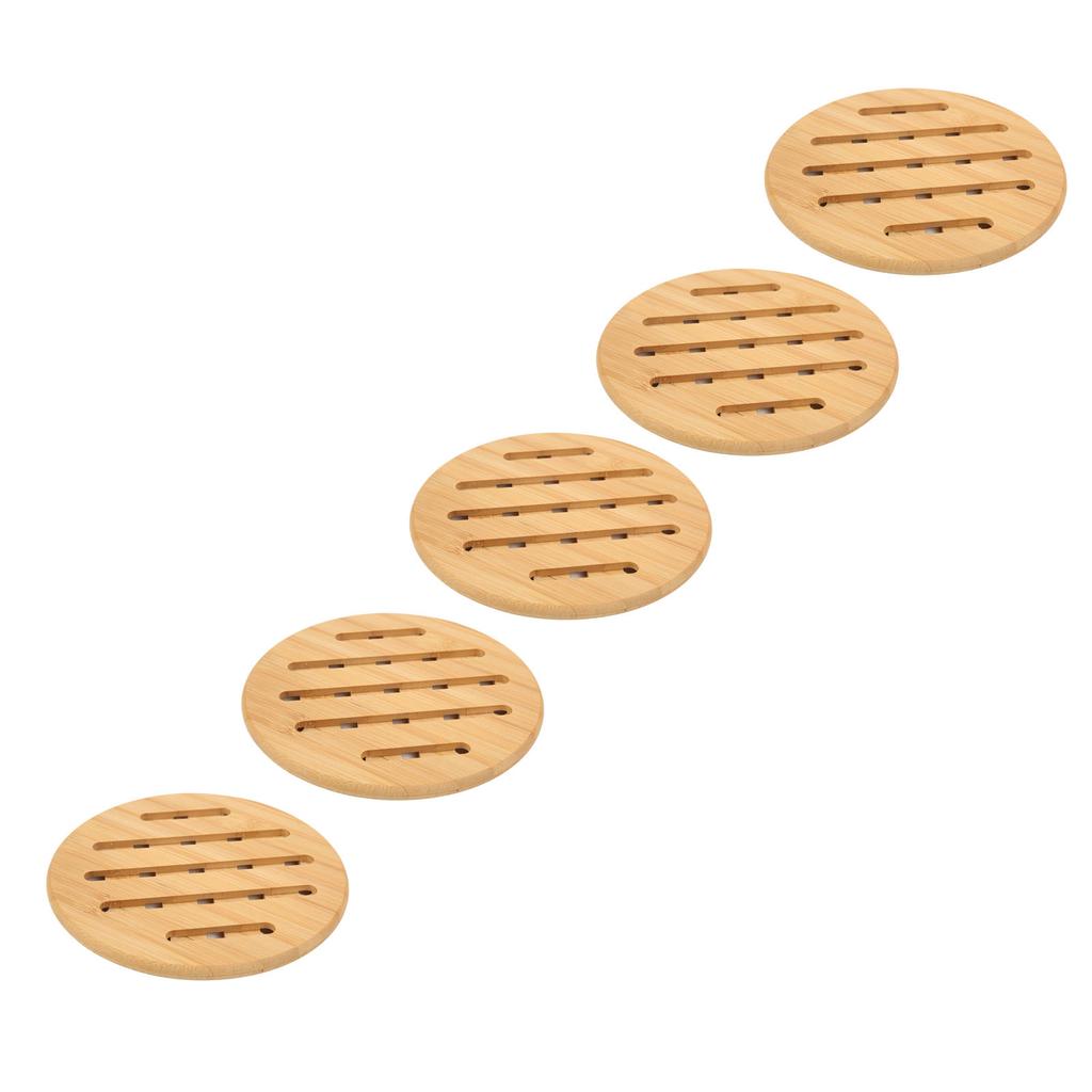 5 Pcs Bamboo Hot Pad Table Mat Bamboo Trivet Pot Mat Heat Resistance for Hot Dishes Pot Bowl Teapot Round 18CM