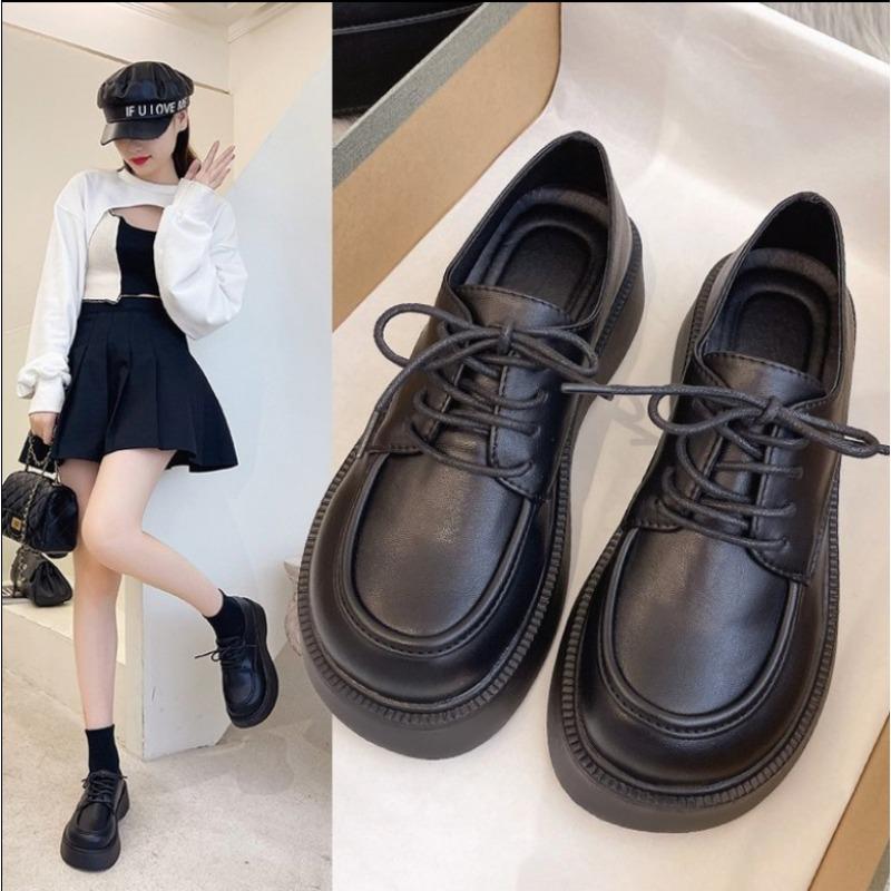 Spring/Autumn New Sponge Cake Thick Sole Lace-up Comfortable Casual Women's Shoes Retro Round-toe Jane Single Shoes
