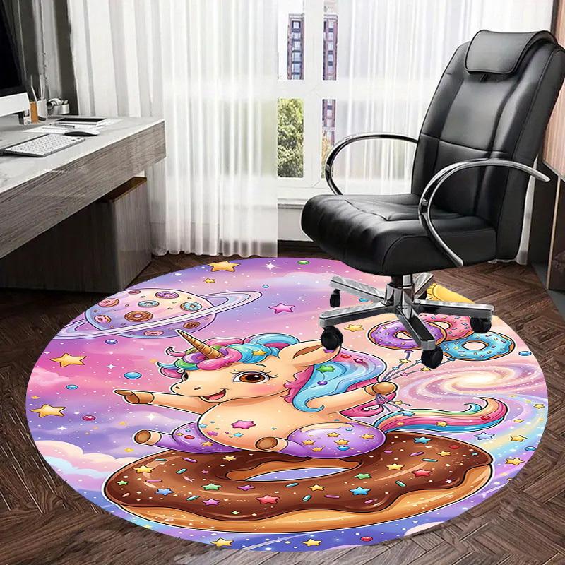 1PC Unicorn Donut Non-Slip Floor Round Carpet, Office, Family, Bedroom, Large Area Rug Indoor Rugs,  Durable PolyesterH0338
