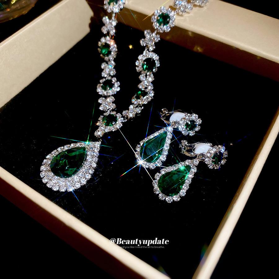 Elegant Rhinestone Water Drop Necklace & Earring Set - European Style, Geometric Design, Clavicle Chain for Women
