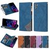 Suitable for Samsung S21 mobile phone leather case iPhone14 contrasting color multi-card zipper wallet S23plus hand strap