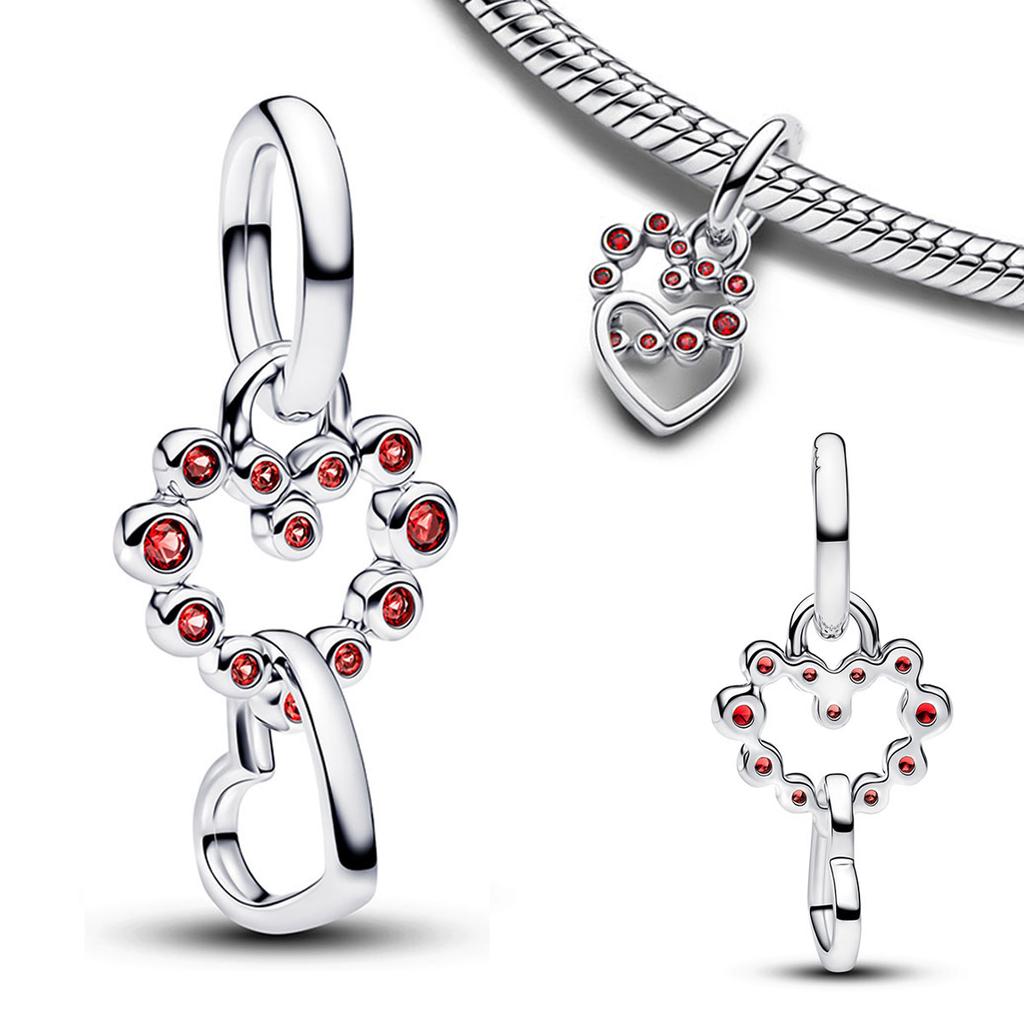 New 925 Silver Heart Moon Wreath Reindeer Diamond Snowflake Key Chain Pendant Charms Beads Bracelets Necklaces Jewelry Gifts