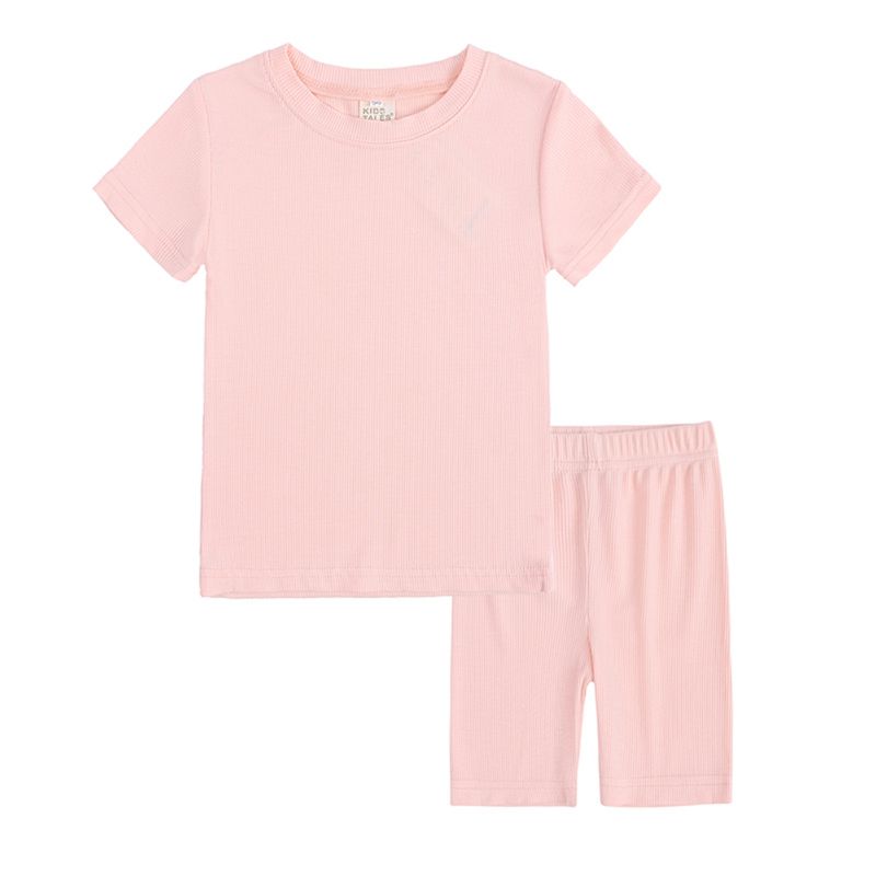 1-13 Years Kids Ribbed Structure T-shirt and Shorts Set Casual Loungewear