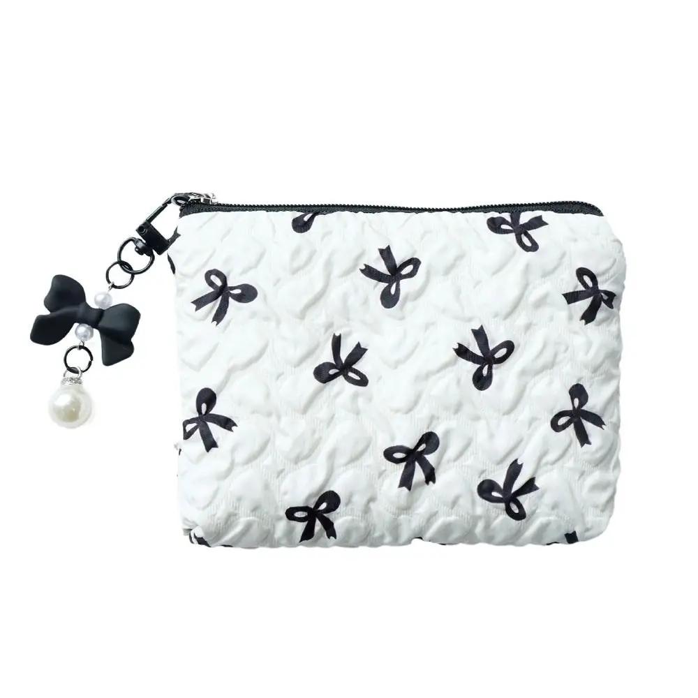 

Хлопковая косметичка для женщин, стеганая дорожная косметичка, органайзер для макияжа для девочек, портативная косметичка с маленьким бантиком белый