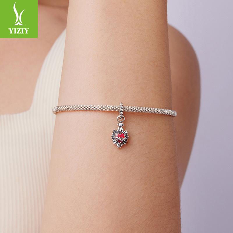 Vintage Cross Love Pendant Accessories Popular S925 Sterling Silver Sacred Heart Diy Beads