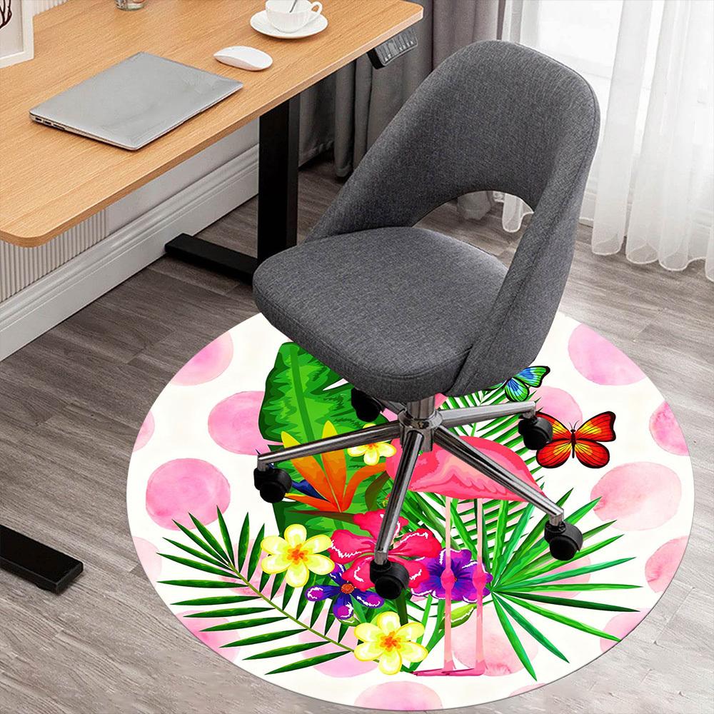 1pc Flamingo Tropical Round Chair Mat Office Area Rug - Non-Slip, Floor Mat for Office, Bedroom, Ideal Home Decor Gift C0112007