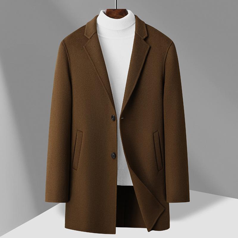 Autumn and Winter New Woolen Coat Men's Medium and Long Single-breasted Double-sided Woolen Coat Trench Coat