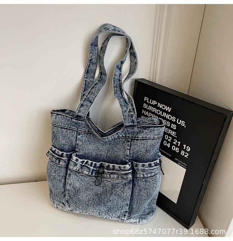 

New denim shoulder retro bag women s forest casual backpack new cool simple commuter tote bag