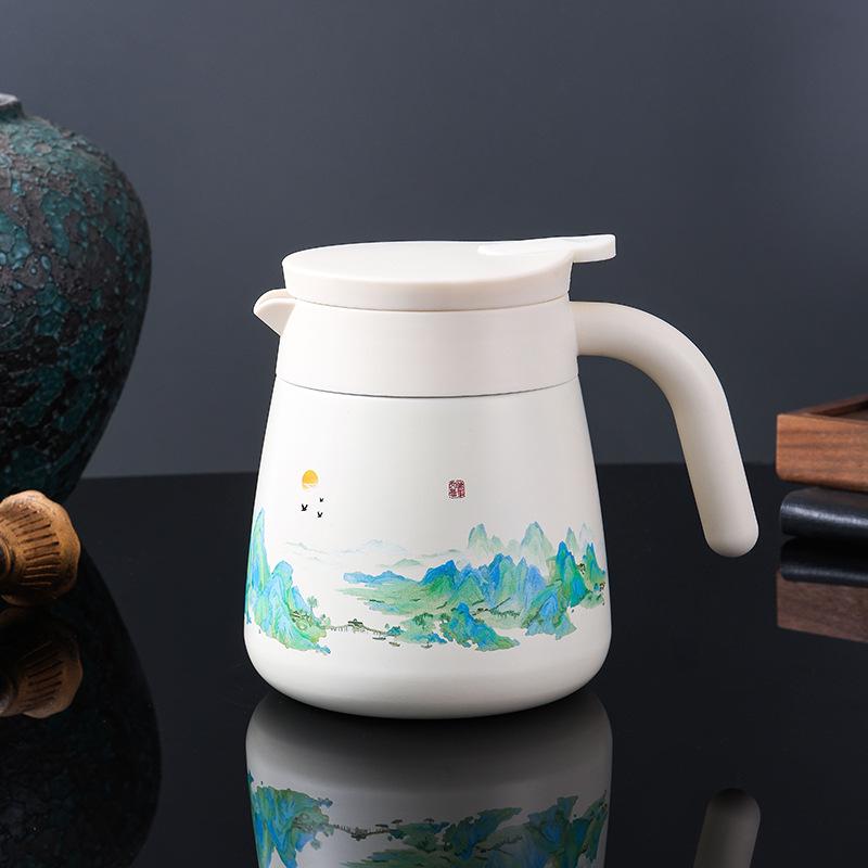 Large Capacity 316 Stainless Steel Landscape Stew Tea Pot with Water Separation - New Chinese Style 800ML