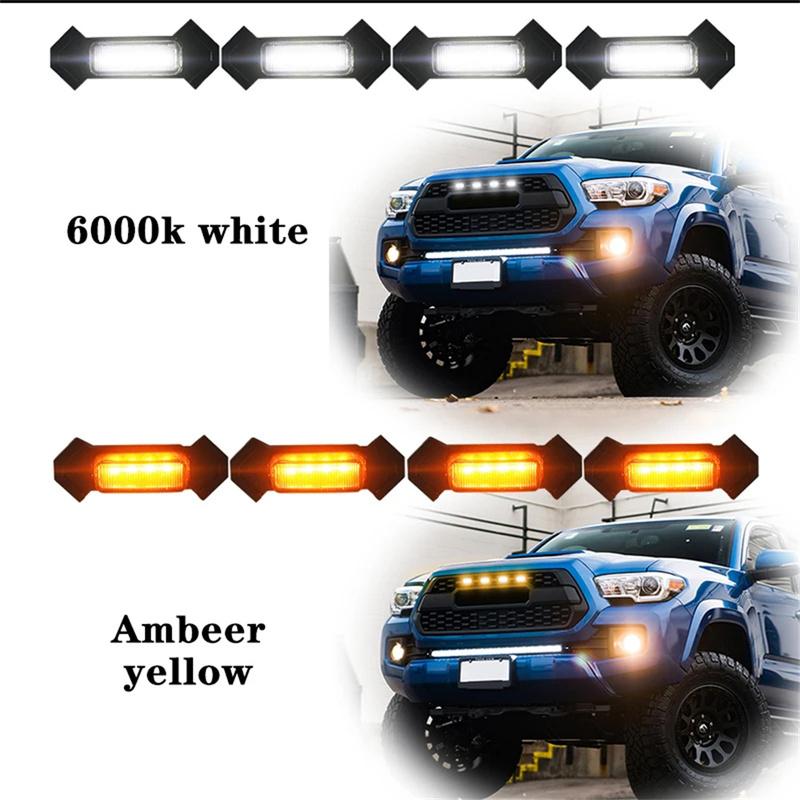 Amber / White / Red LED Raptor Style Front Grille Light w/ Wiring Harness Assemblies For Toyota Tacoma w/TRD Pro Grill 2016-up