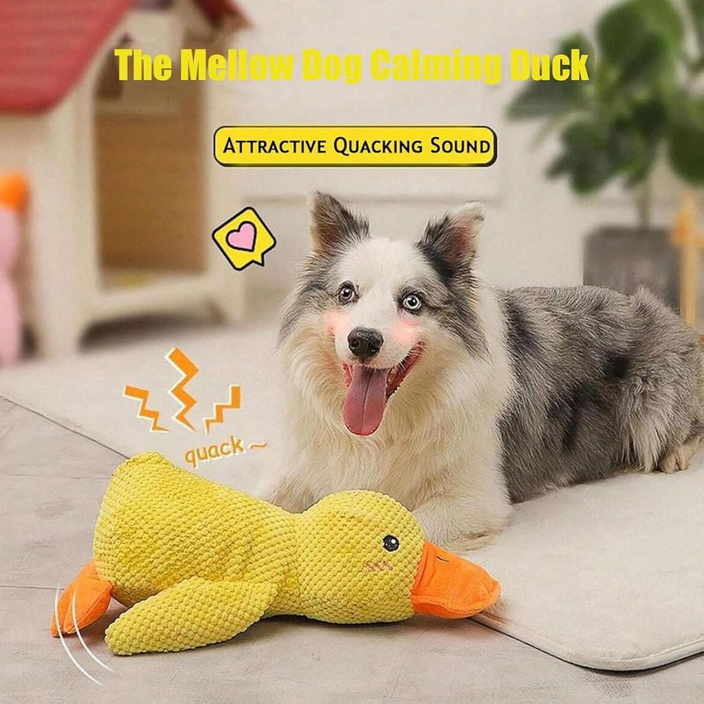 Mellow Dog Calming Duck, 2025 New Yellow Duck Dog Toy, The Mellow Ducks Calming Pillow, Dogs Ducks Toy with Quacking Sound for Indoor Dogs (Yellow)