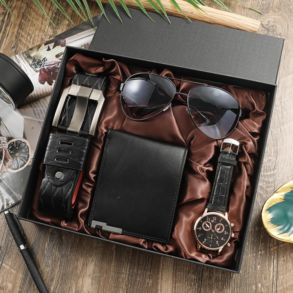 Men's 4-Piece Business Gift Set: Watch, Wallet, Belt & Sunglasses