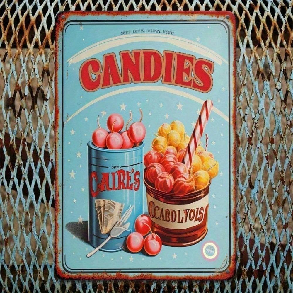 1pc Vintage Candy Jar Metal Wall Sign Rustic Blue Iron Retro Decor Unframed Weatherproof