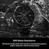 PINDOWS Mens Watch Black - Simple Stainless Steel Chronograph Business Date Display