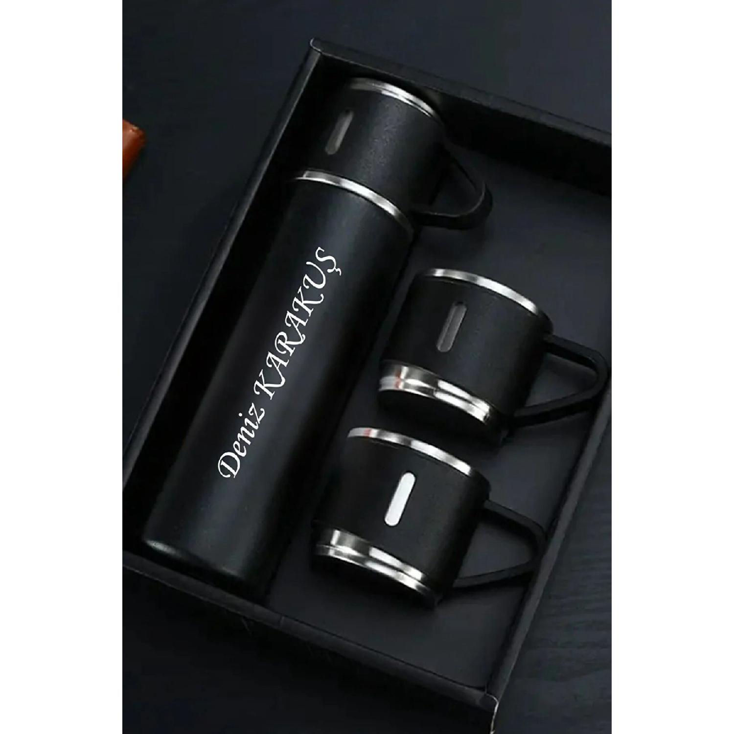 

Personalized Named Stainless Steel Thermos 3 Glass Thermos Set With Bag Gift чорний