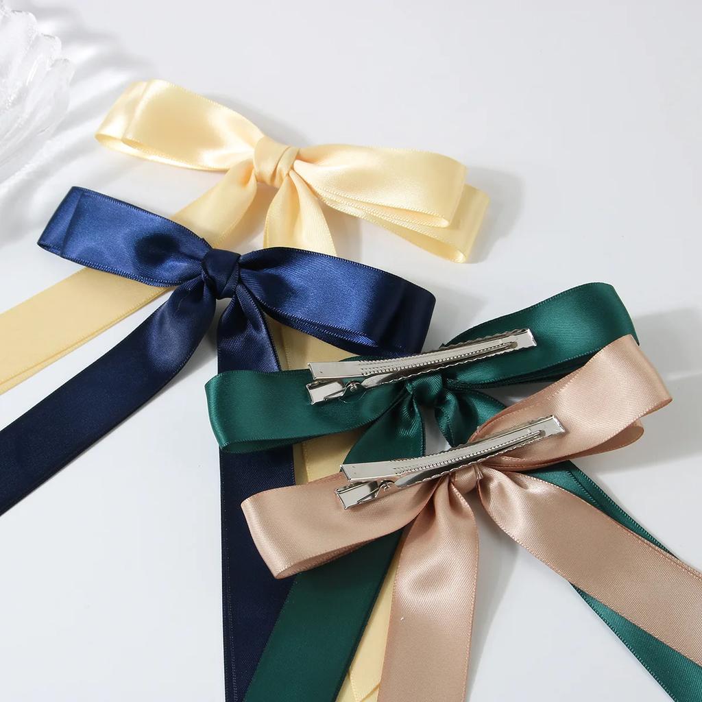 Women Elegant Bow Ribbon Hair Clip Fashion Solid Satin Clips Simple Bowknot Hairpins Barrettes Hair Accessories for Girls