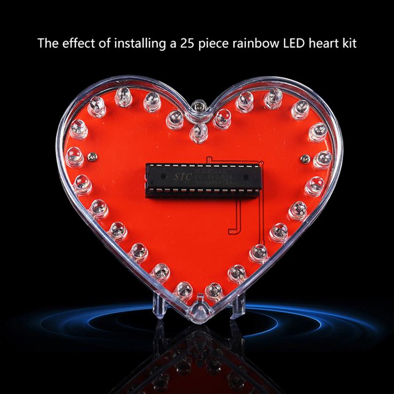 LED Světelný tok ve tvaru srdce DIY Elektronická sada s 32 barevnými LED světly DIY Sada pro pájecí praxi Napájená bateriemi