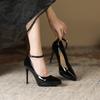 8-10 Patent Leather 10 High-heeled Single Shoes Pointed Thin Heels Waterproof Table Shallow Mouth One-word Buckle High Heels