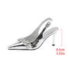Fashion Female Shoes 2025 New Women's Slingbacks High Heels Crystal Pointed Toe Buckle Strap Thin Heel Pumps for Fashion Party & Dress