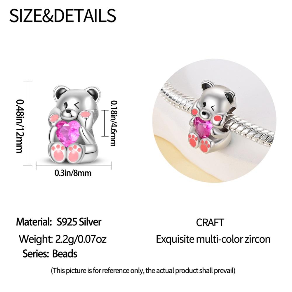 Original Copper Charms Luxury Cartoon Pink Heart Bear Beads Fit Bracelet Diy Women Making Delicate Gift