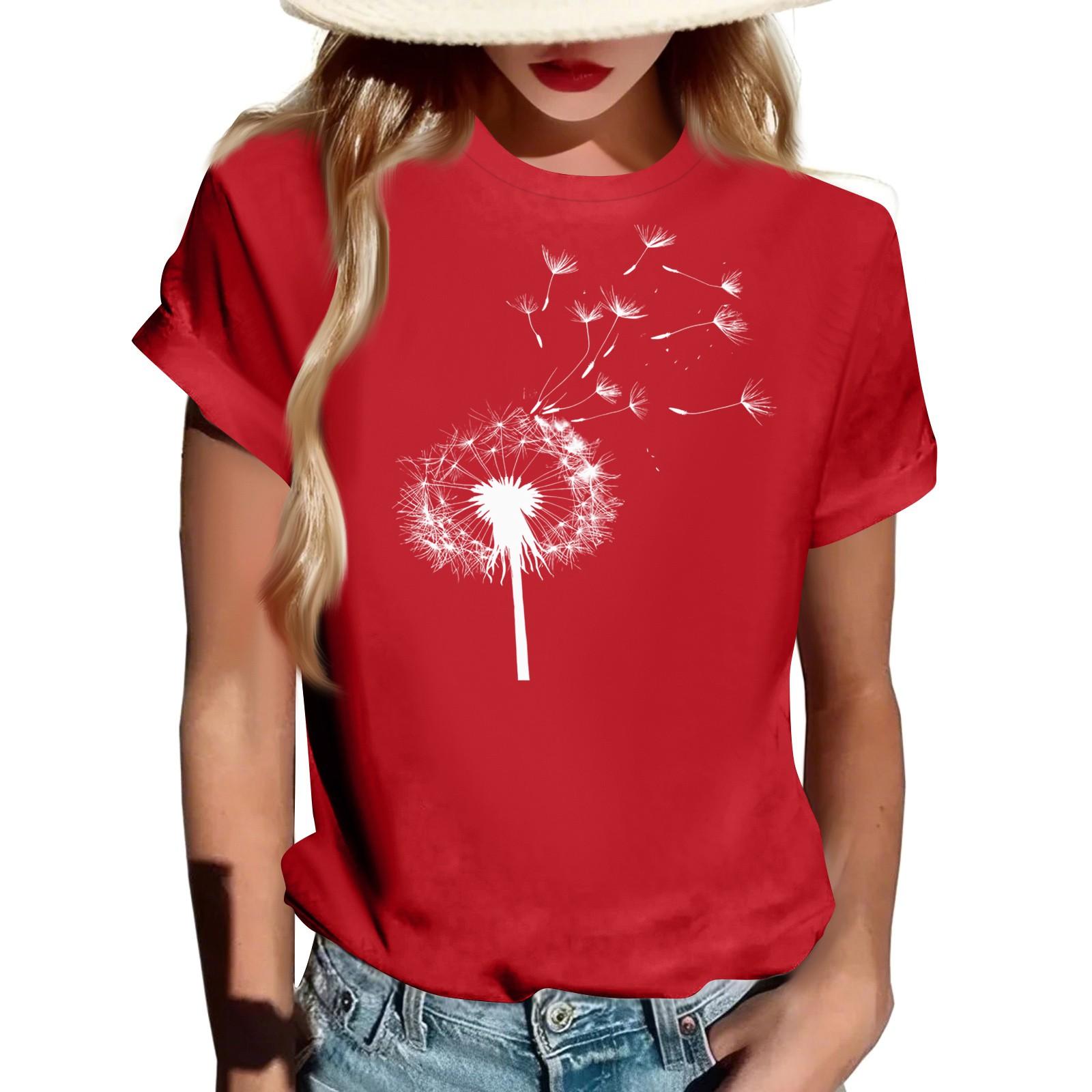 

Женская модная футболка с круглым вырезом, повседневная, с ретро-принтом, с короткими рукавами XXL красный